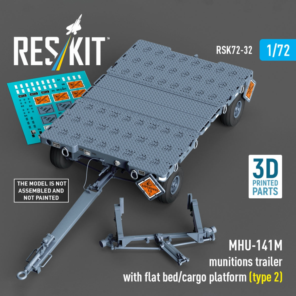 RESKIT RSK72-0032 MHU-141M munitions trailer with flat bed/cargo platform (type 2) (3D Printed model kit) 1/72