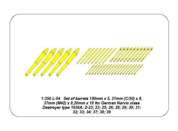 Aber 350L-54 Set of Barrels for Narvic 1936A 1/350 – image 5