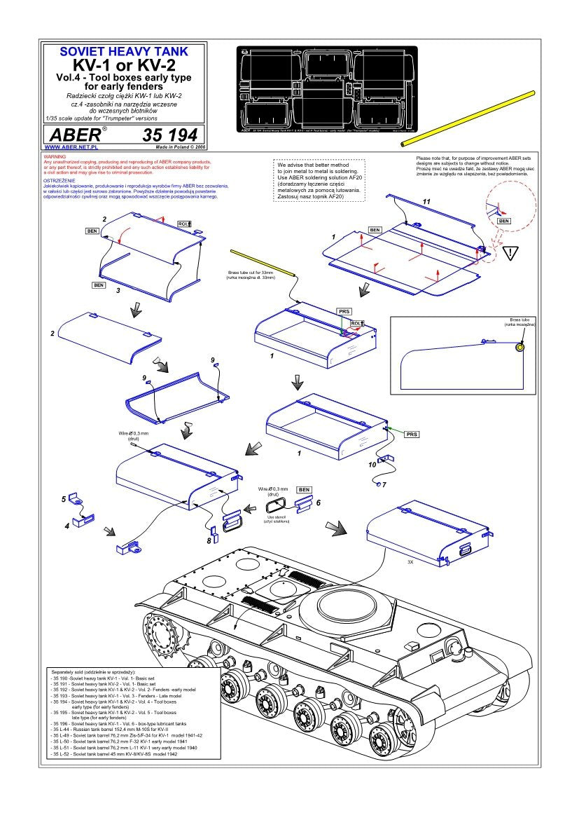Aber 35194 Russian heavy tank KV-1, KV-2 - vol. 4 - additional set - tool boxes early type for early fenders 1/35 – zdjęcie 5