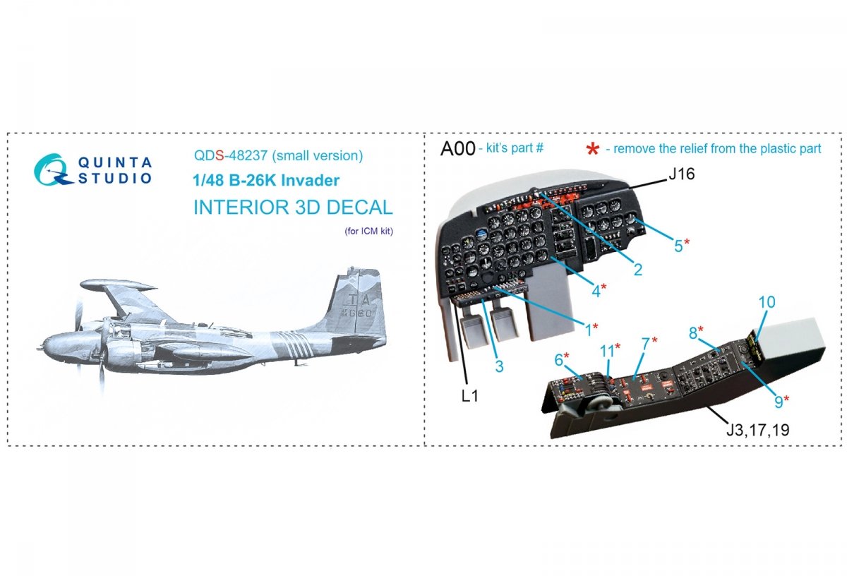 Quinta Studio QDS-48237 B-26K 3D-Printed &amp;amp; coloured Interior on decal paper (ICM) (Small version) 1/48 – zdjęcie 8