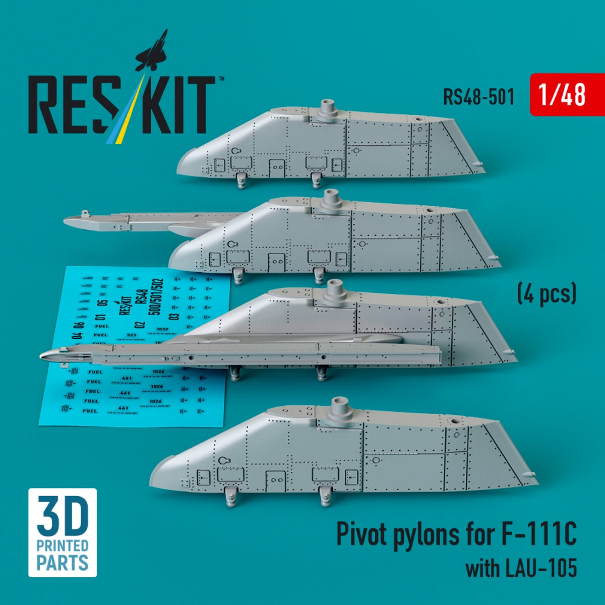 RESKIT RS48-0501 Pivot pylons for F-111C with LAU-105 (4 pcs) (3D Printed) 1/48 – zdjęcie 3