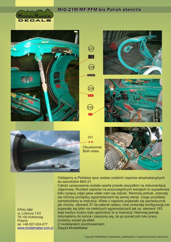 ModelMaker Decals D48020 MiG-21PFM/M/MF/bis/UM Polish stencils 1/48 – zdjęcie 11