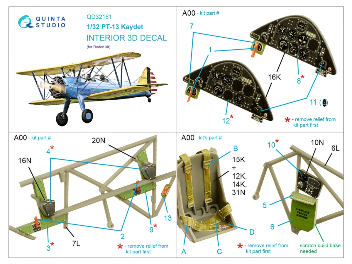 Quinta Studio QD32161 PT-13 Kaydet 3D-Printed &amp;amp; colored Interior on decal paper (Roden) 1/32 – image 2