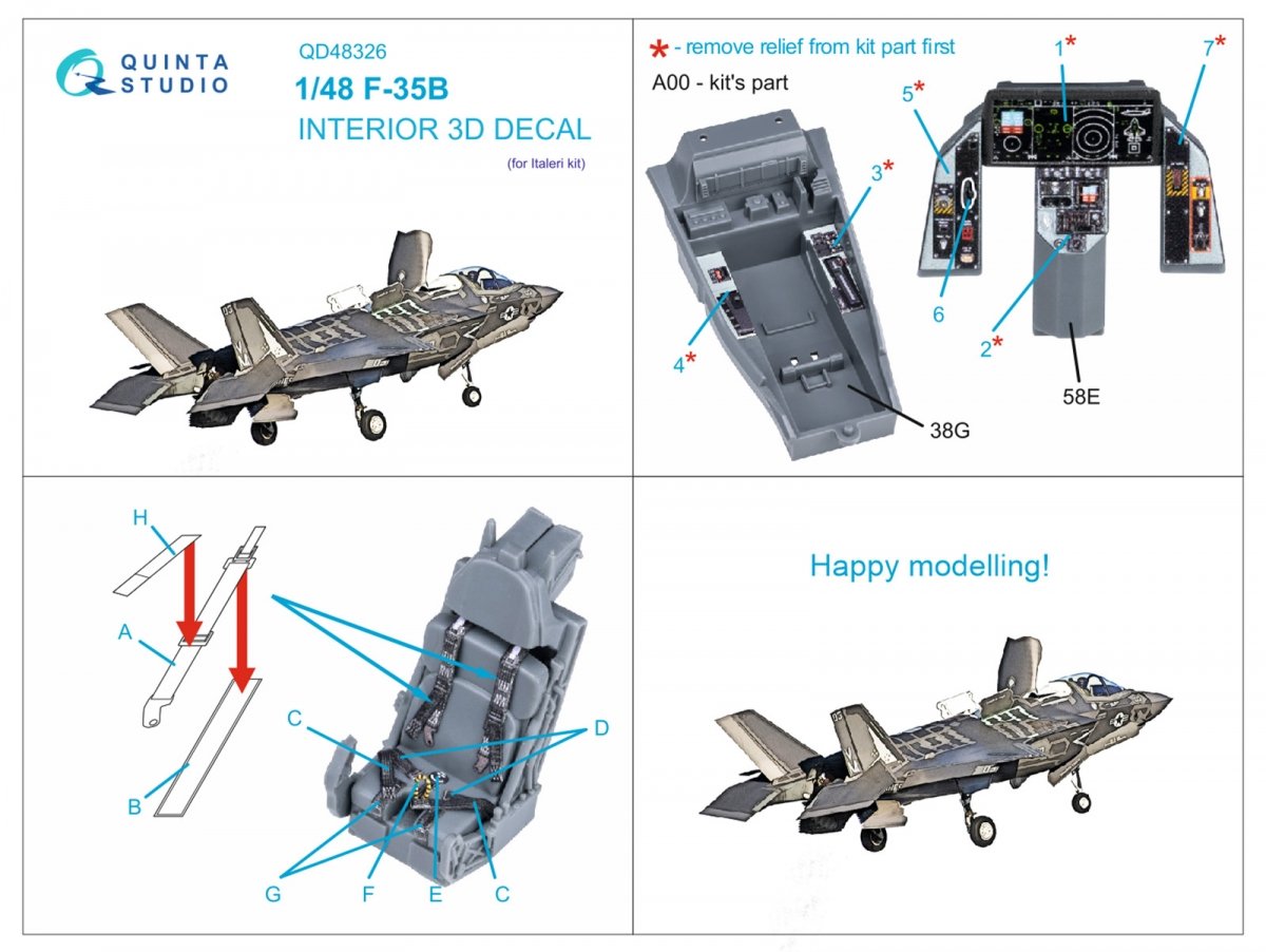 Quinta Studio QD48326 F-35B 3D-Printed &amp;amp; coloured Interior on decal paper (Italeri) 1/48 – Bild 8