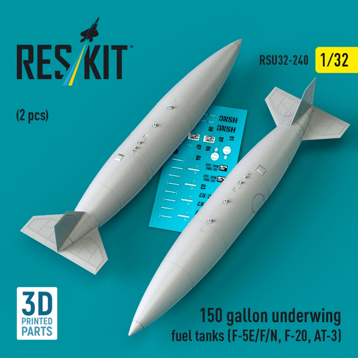 RESKIT RSU32-0240 150 gallon underwing fuel tanks (F-5E, F, N, F-20, AT-3) (2 pcs) (3D Printed) 1/32