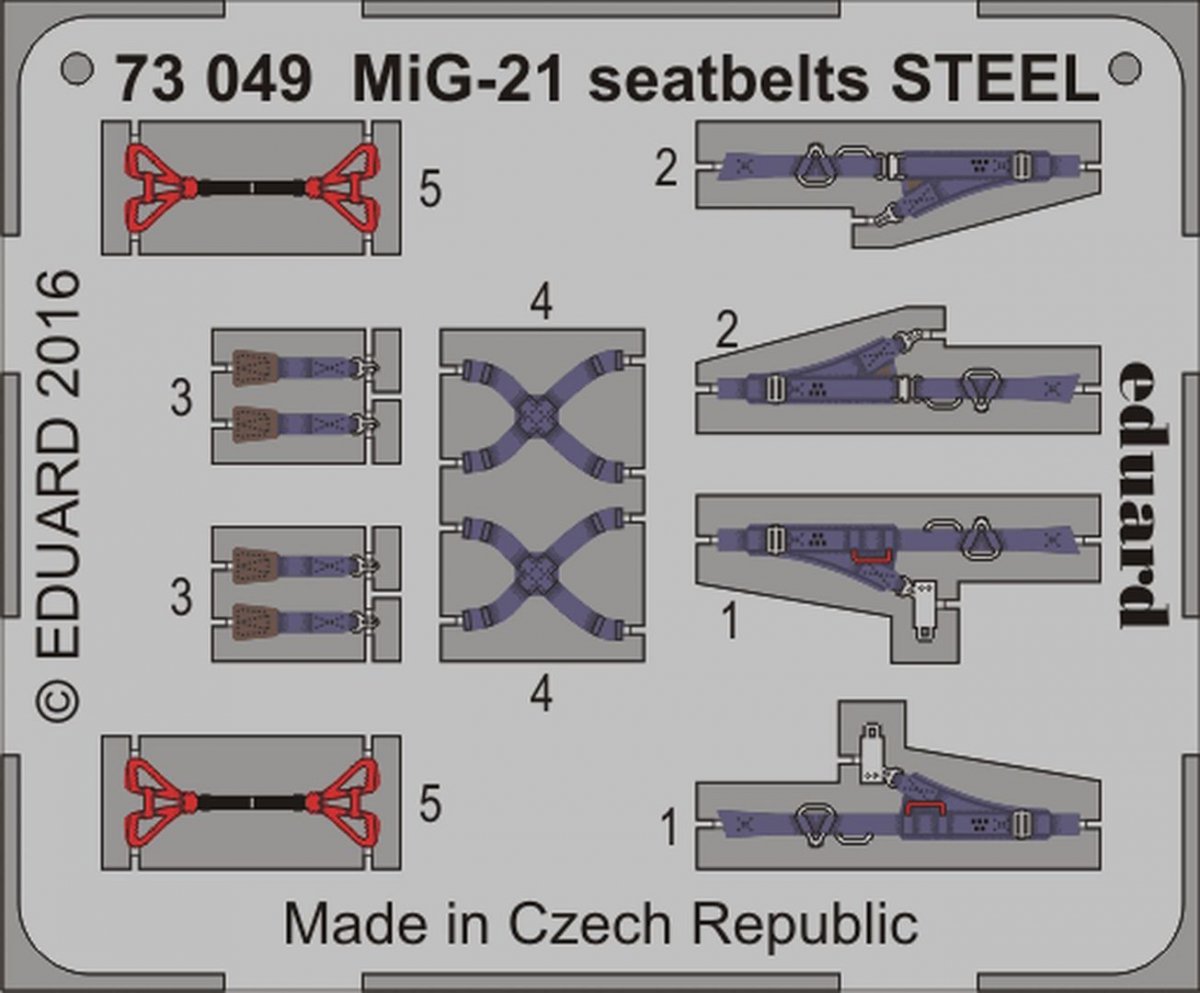 Ceintures de sécurité Eduard 73049 MiG-21 en acier, échelle 1/72