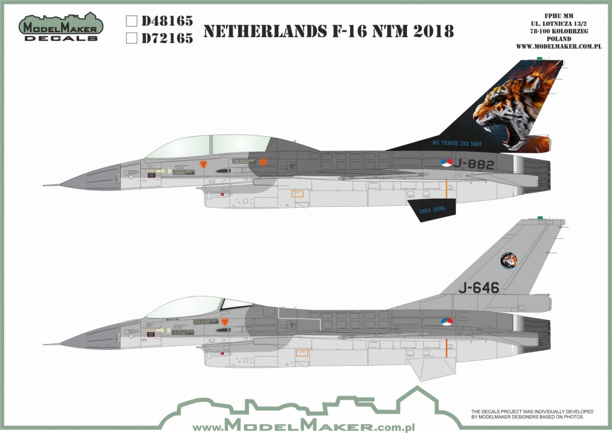 Décalcomanies ModelMaker D48165 Pays-Bas F-16 NTM 2018 1/48