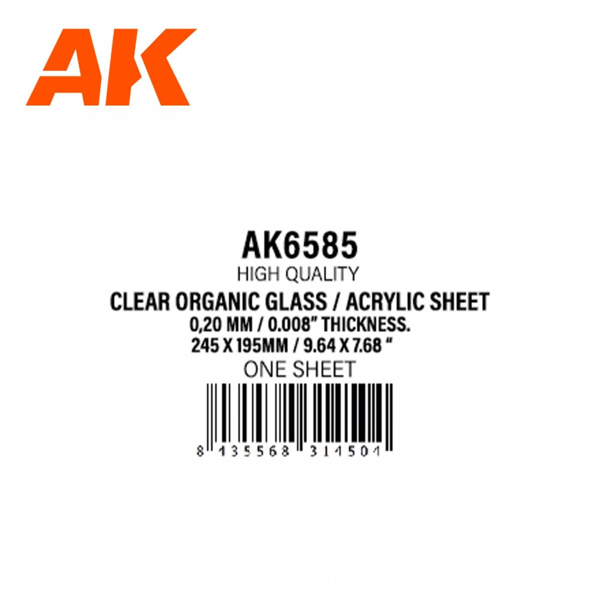 AK Interactive AK6585 0,20 MM // 0.008” THICKNESS – 245 X 195MM // 9.64 X 7.68” – CLEAR ORGANIC GLASS / ACRYLIC SHEET – zdjęcie 3