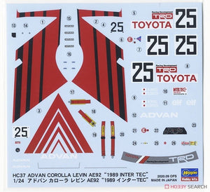 Hasegawa HC37 ADVAN Corolla Levin AE92 1989 Inter TEC 1/24 – zdjęcie 8