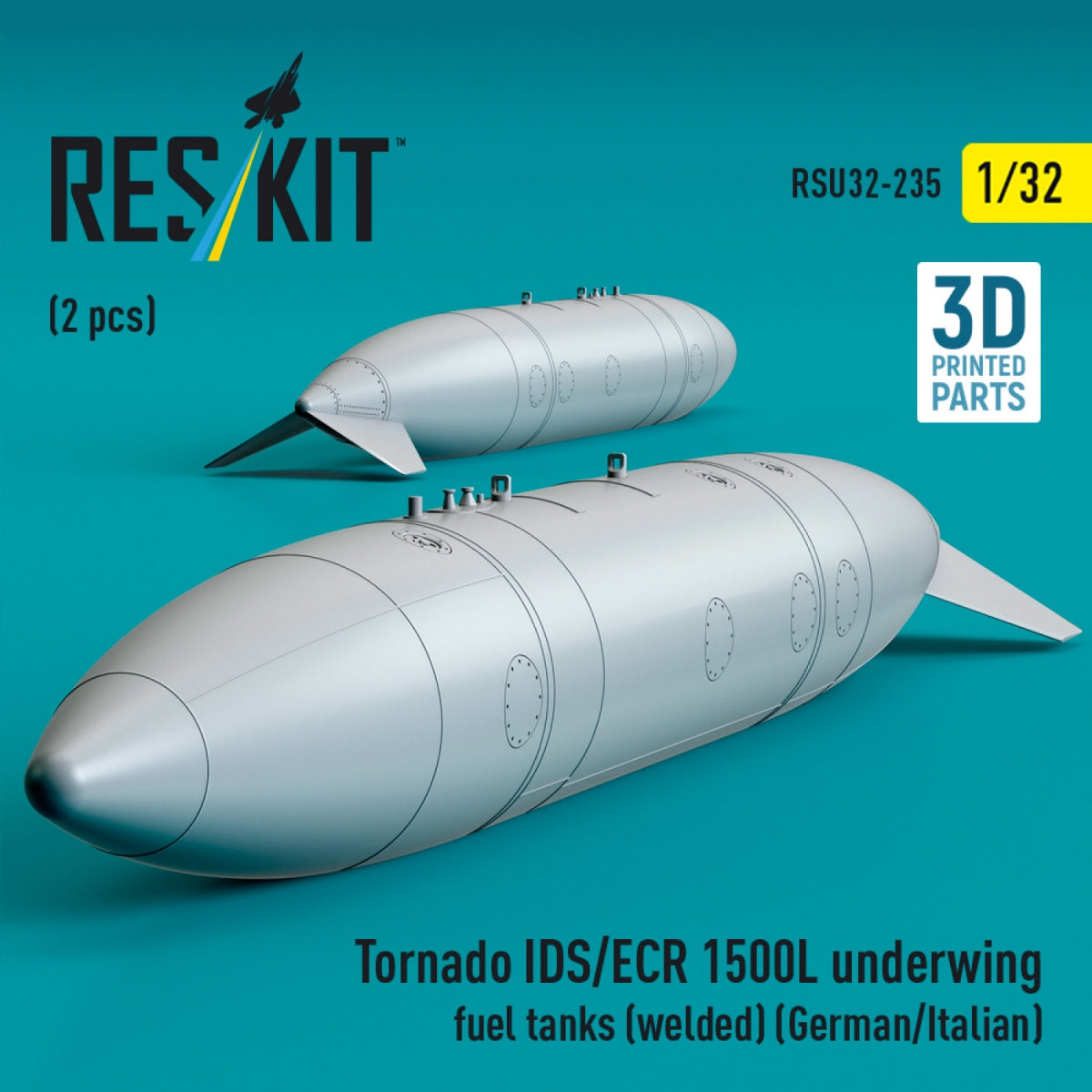 RESKIT RSU32-0235 Tornado IDS/ECR 1500L underwing fuel tanks (welded) (German AF / Italian AF) (2 pcs) (3D Printed) 1/32