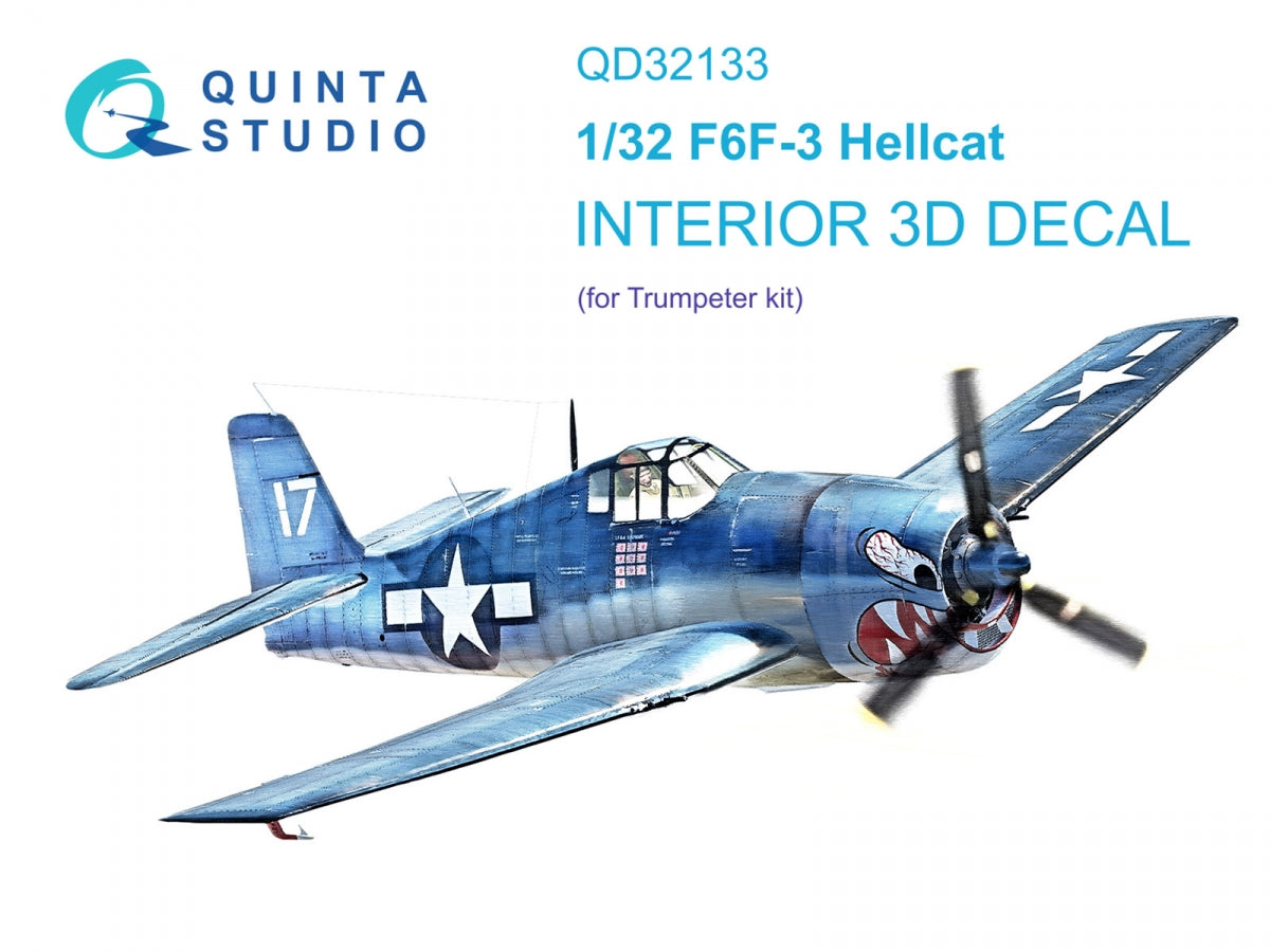 Quinta Studio QD32133 F6F-3 Hellcat 3D-Printed &amp;amp; colored Interior on decal paper (Trumpeter) 1/32