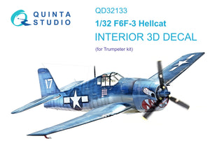Quinta Studio QD32133 F6F-3 Hellcat 3D-Printed &amp;amp; colored Interior on decal paper (Trumpeter) 1/32