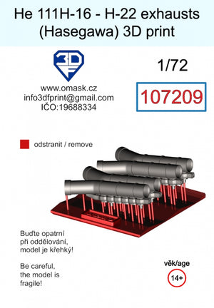 Omask 107209 He 111H-16 - H-22 exhausts (Hasegawa) 3D print 1/72 – zdjęcie 2