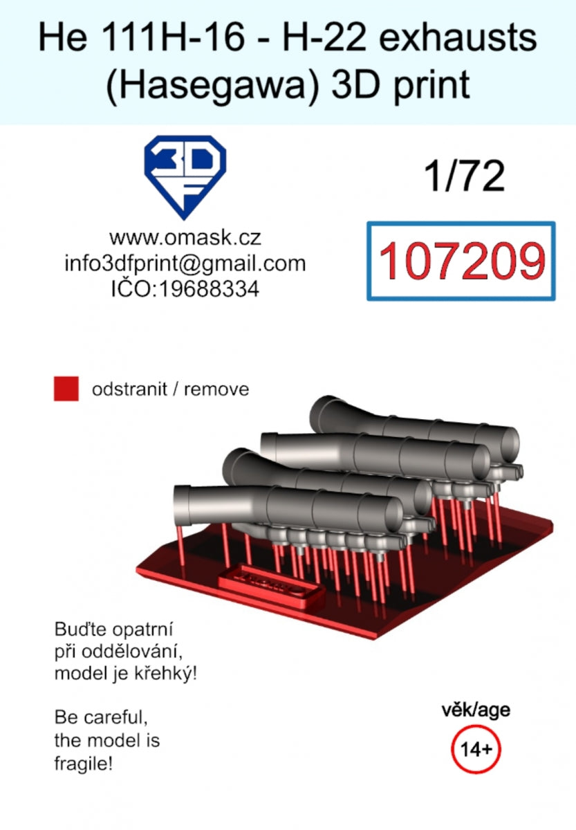 Omask 107209 He 111H-16 - H-22 exhausts (Hasegawa) 3D print 1/72 – zdjęcie 2