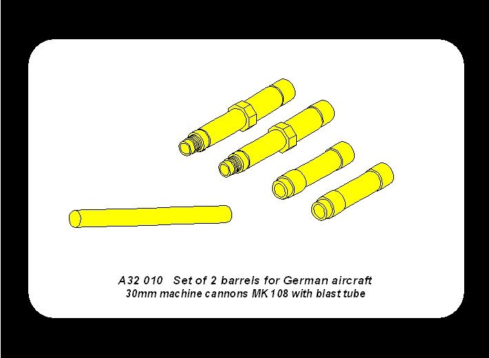 Aber A32010 Set of 2 barrels for German aircraft 30mm machine cannons MK 108 with blast tube 1/32 – zdjęcie 8