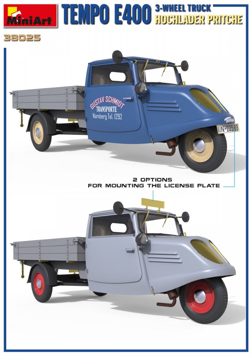 MiniArt 38025 TEMPO E400 HOCHLADER PRITSCHE 3-WHEEL TRUCK 1/35 – zdjęcie 2