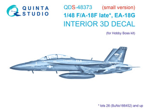 Quinta Studio QDS-48373 F/A-18F late / EA-18G 3D-Printed &amp;amp; coloured Interior on decal paper (Hobby Boss) (small version) 1/48