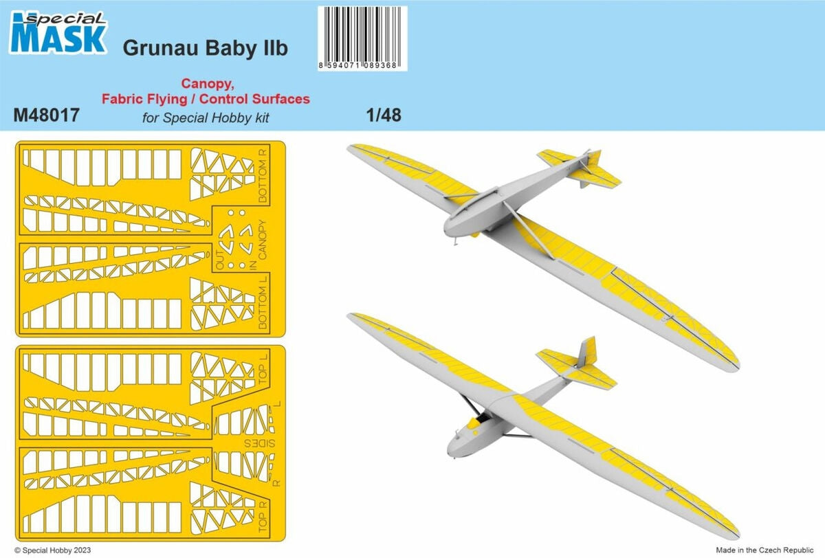 Special Hobby M48017 Grunau Baby IIB - Verrière, surfaces de vol/contrôle en tissu (pour kit Special Hobby) 1/48 