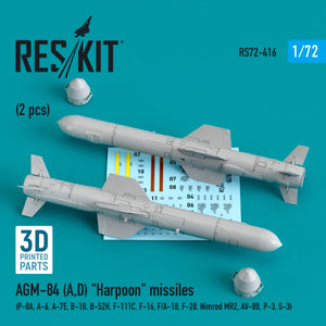 RESKIT RS72-0416 AGM-84 (A,D) &amp;quot;HARPOON&amp;quot; MISSILES (2 PCS) (3D PRINTED) 1/72