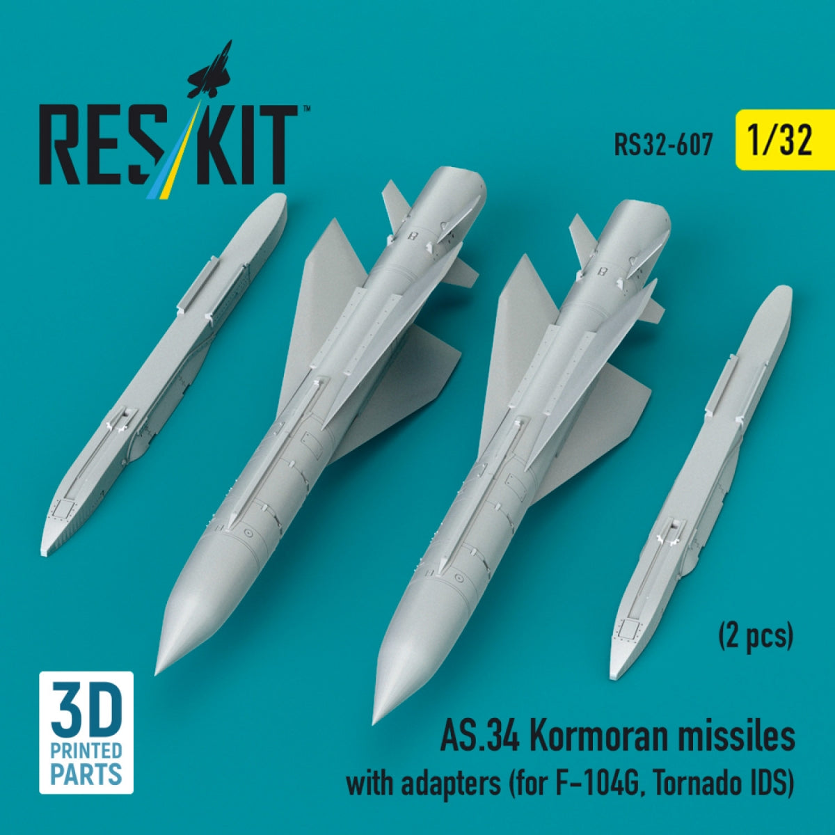 RESKIT RS32-0607 AS.34 Kormoran missiles with adapters (2 pcs) (for F-104G, Tornado IDS) (3D Printed) 1/32