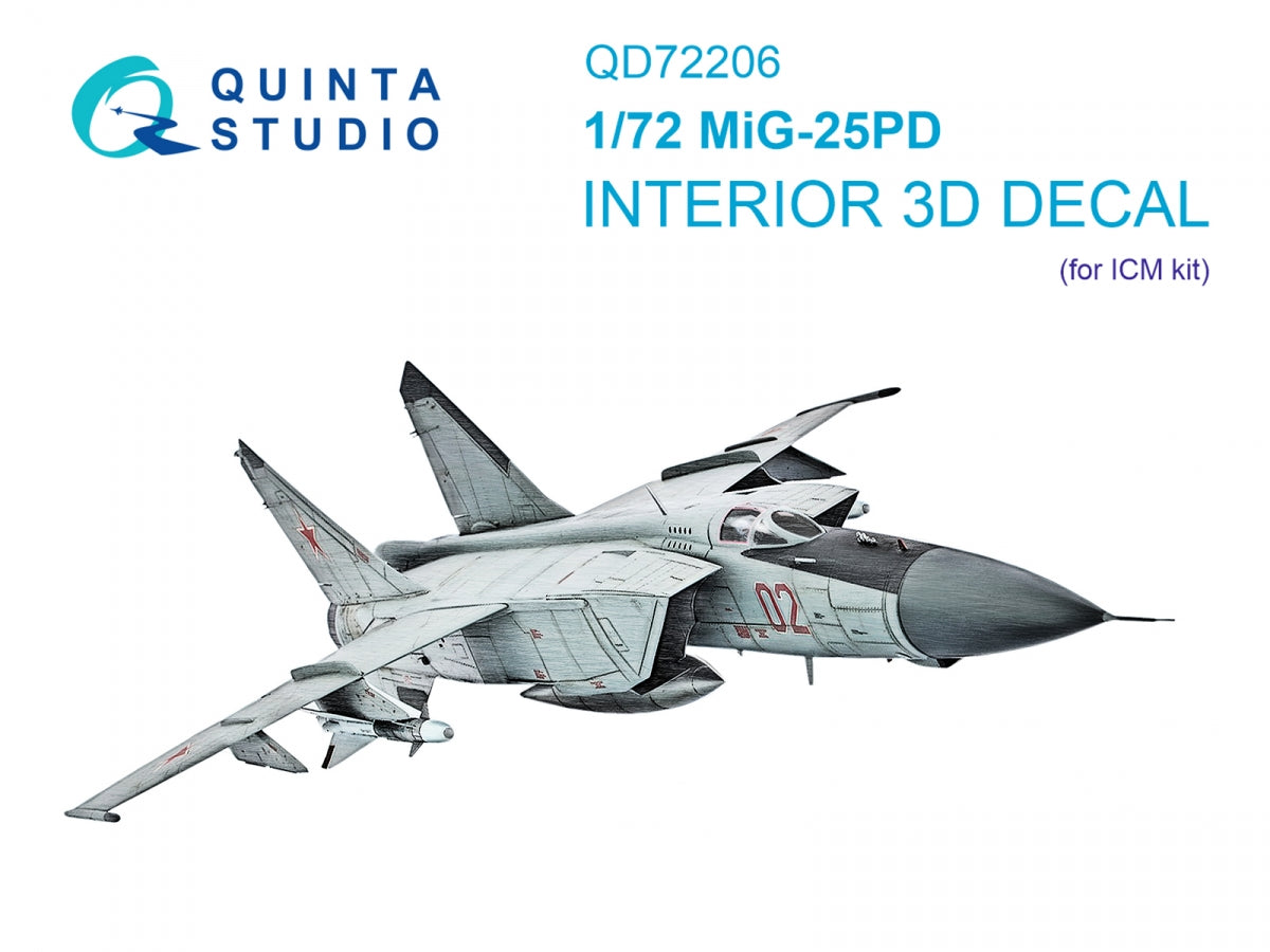 Quinta Studio QD72206 MiG-25PD 3D-Printed &amp; coloured Interior on decal paper (ICM) 1/72