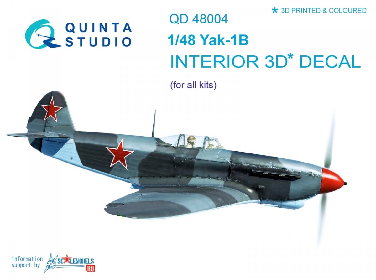 Quinta Studio QD48004 Yak-1B (late production) 3D-Printed &amp;amp; colored Interior on decal pape (for all kits) 1/48