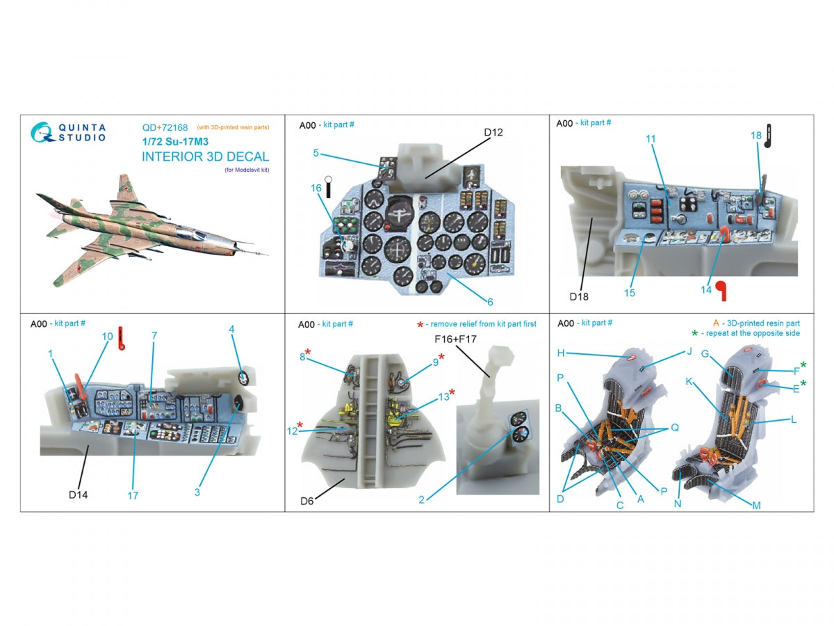 Quinta Studio QD+72168 Su-17M3 3D-Printed coloured Interior on decal paper (Modelsvit) (with 3D-printed resin part) 1/72 – zdjęcie 6