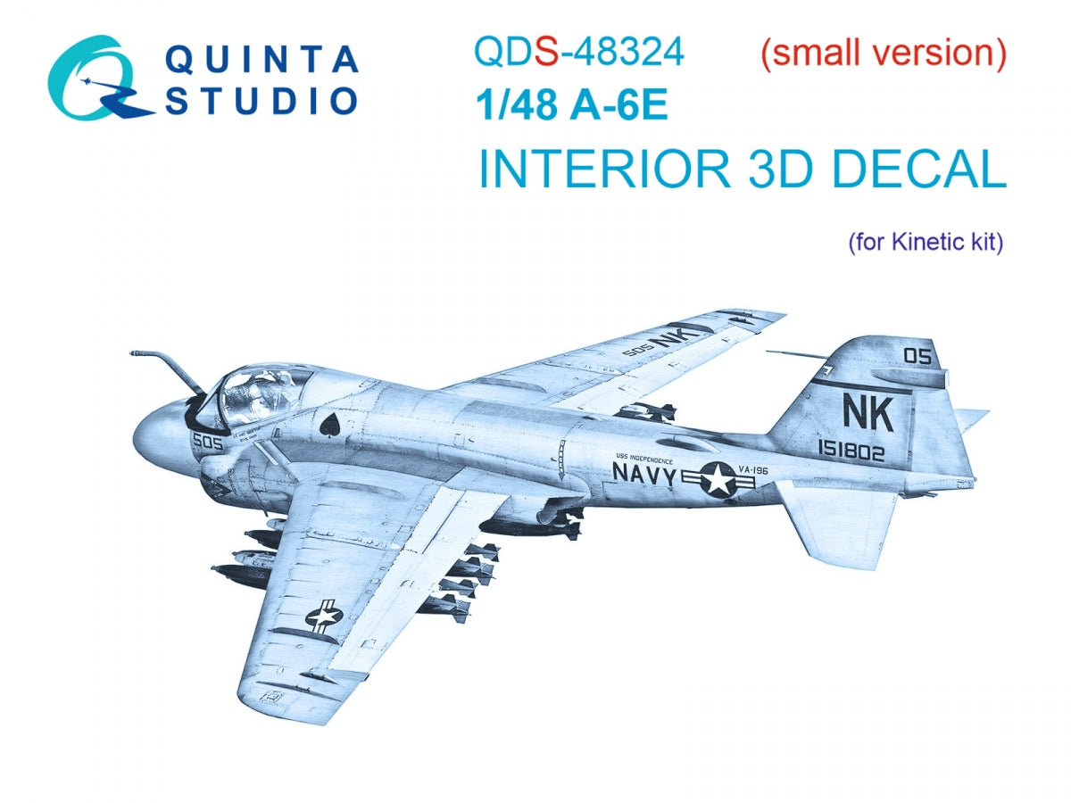 Quinta Studio QDS-48324 A-6E 3D-Printed colored Interior on decal paper (Kinetic) (Small version) 1/48