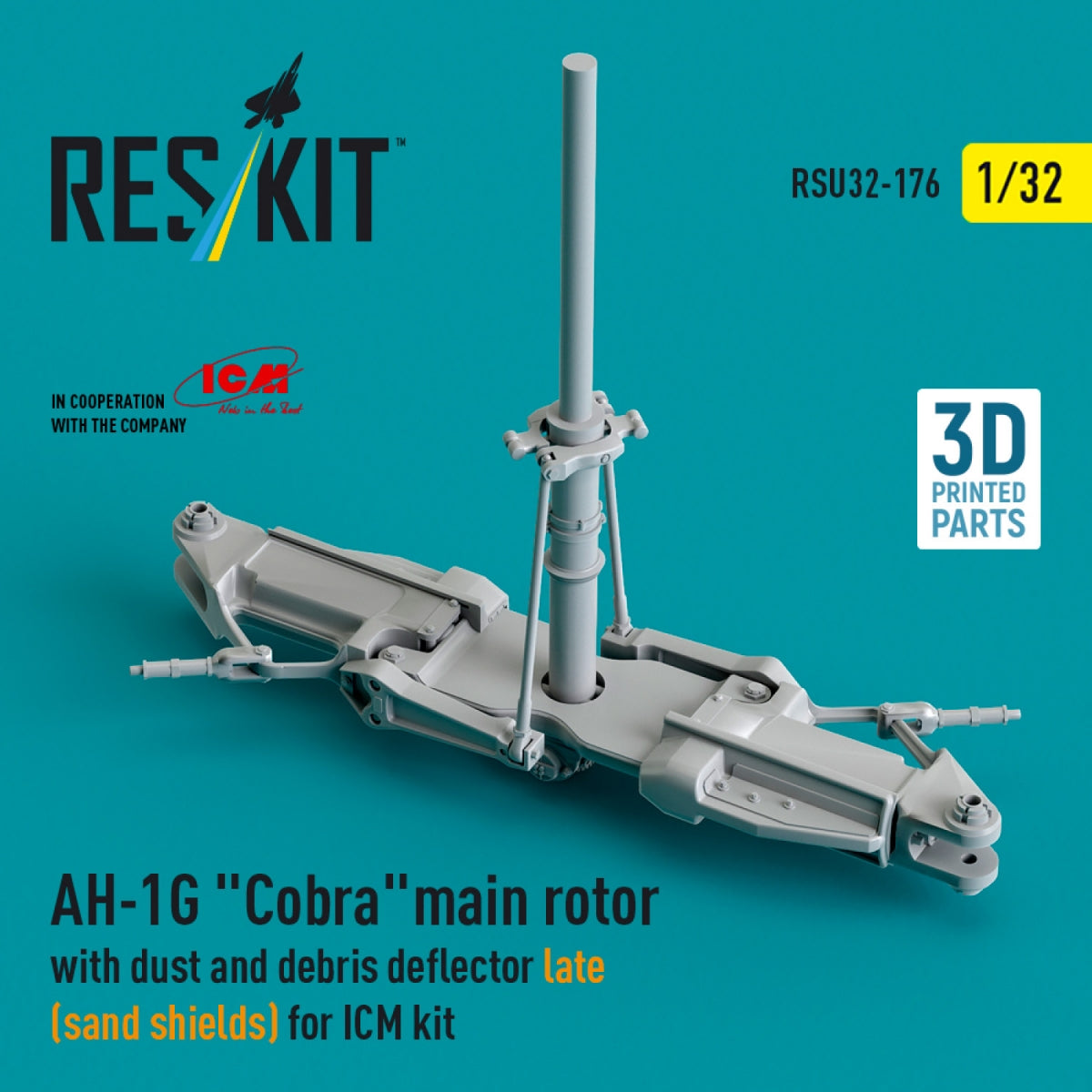 RESKIT RSU32-0176 AH-1G &amp;quot;Cobra&amp;quot; main rotor with dust and debris deflector (sand shields) late version for ICM kit (3D Printed) 1/32 – zdjęcie 2