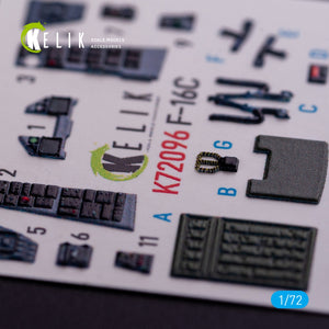 KELIK K72096 F-16C - interior 3D decals for Hasegawa kit 1/72 – zdjęcie 3