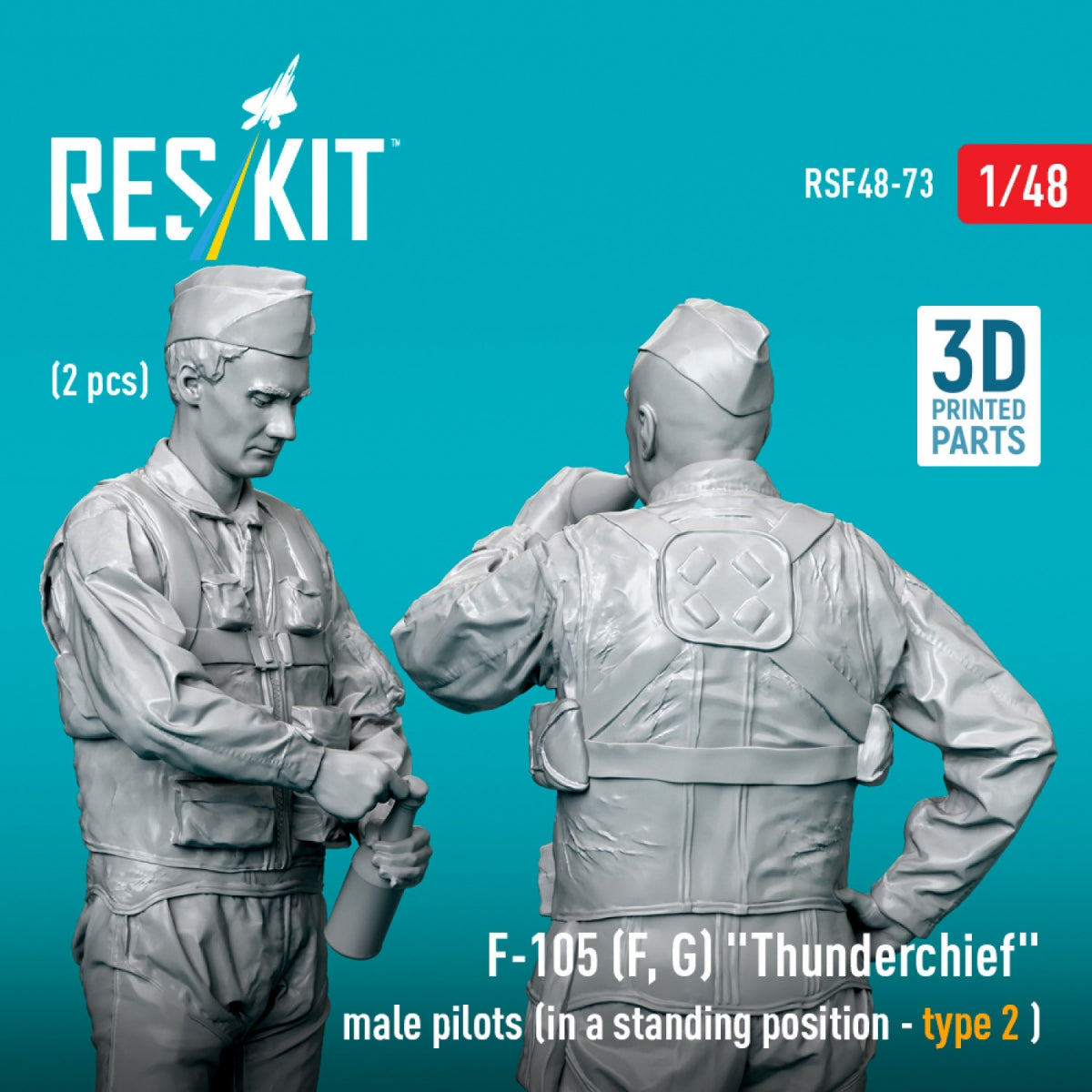 RESKIT RSF48-0073 F-105 (F, G) &amp;quot;Thunderchief&amp;quot; male pilots (in a standing position - type 2) (2 pcs) (3D Printed) 1/48 – zdjęcie 2