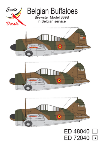 Exotic Decals 72040 Belgian Buffaloes - Brewster Model 339B in Belgian Service 1/72