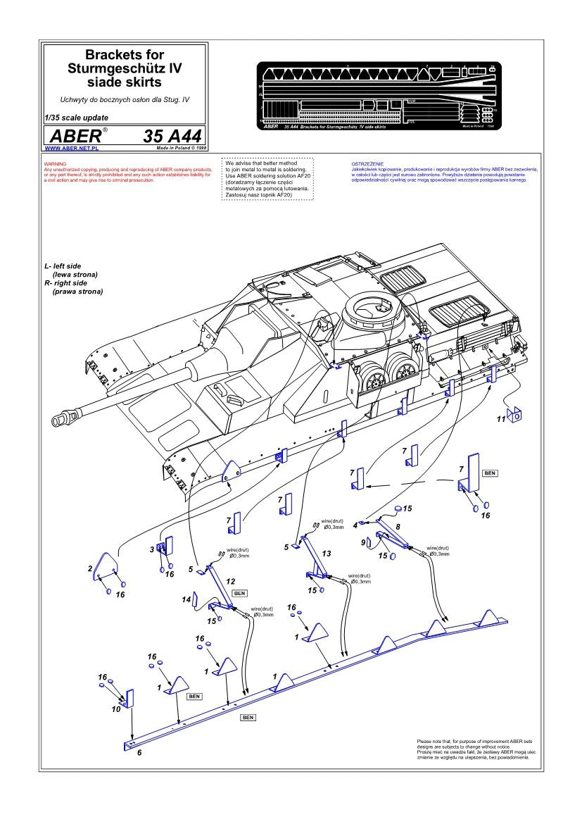 Aber 35A044 Uchwyty do bocznych osłon dla Stug-a IV 1/35 – zdjęcie 4