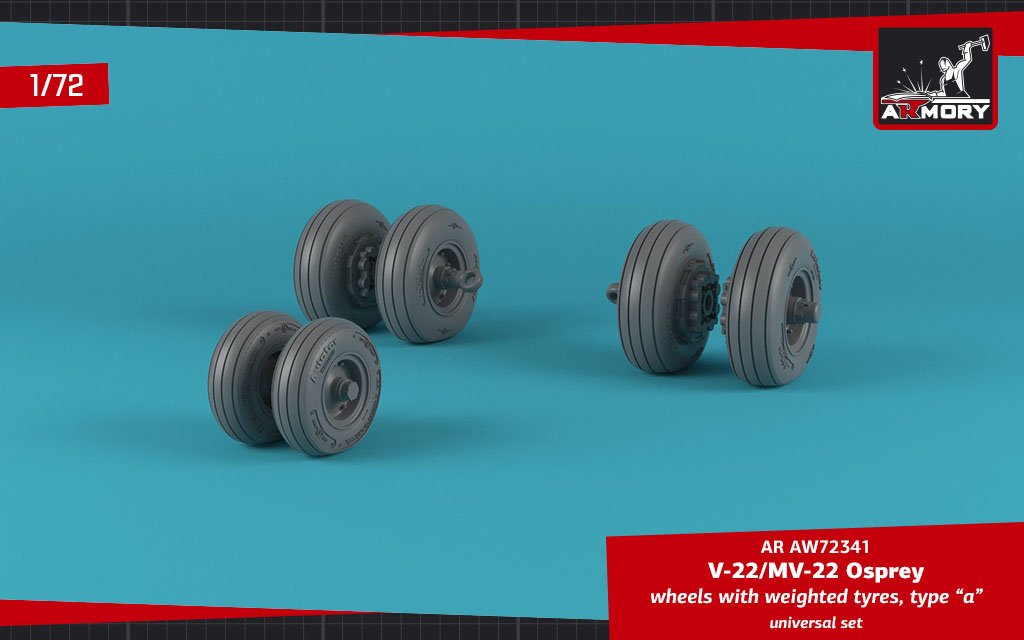 Armory Models AW72341 V-22/MV-22 Osprey wheels w/ weighted tires type “a” 1/72 – image 3