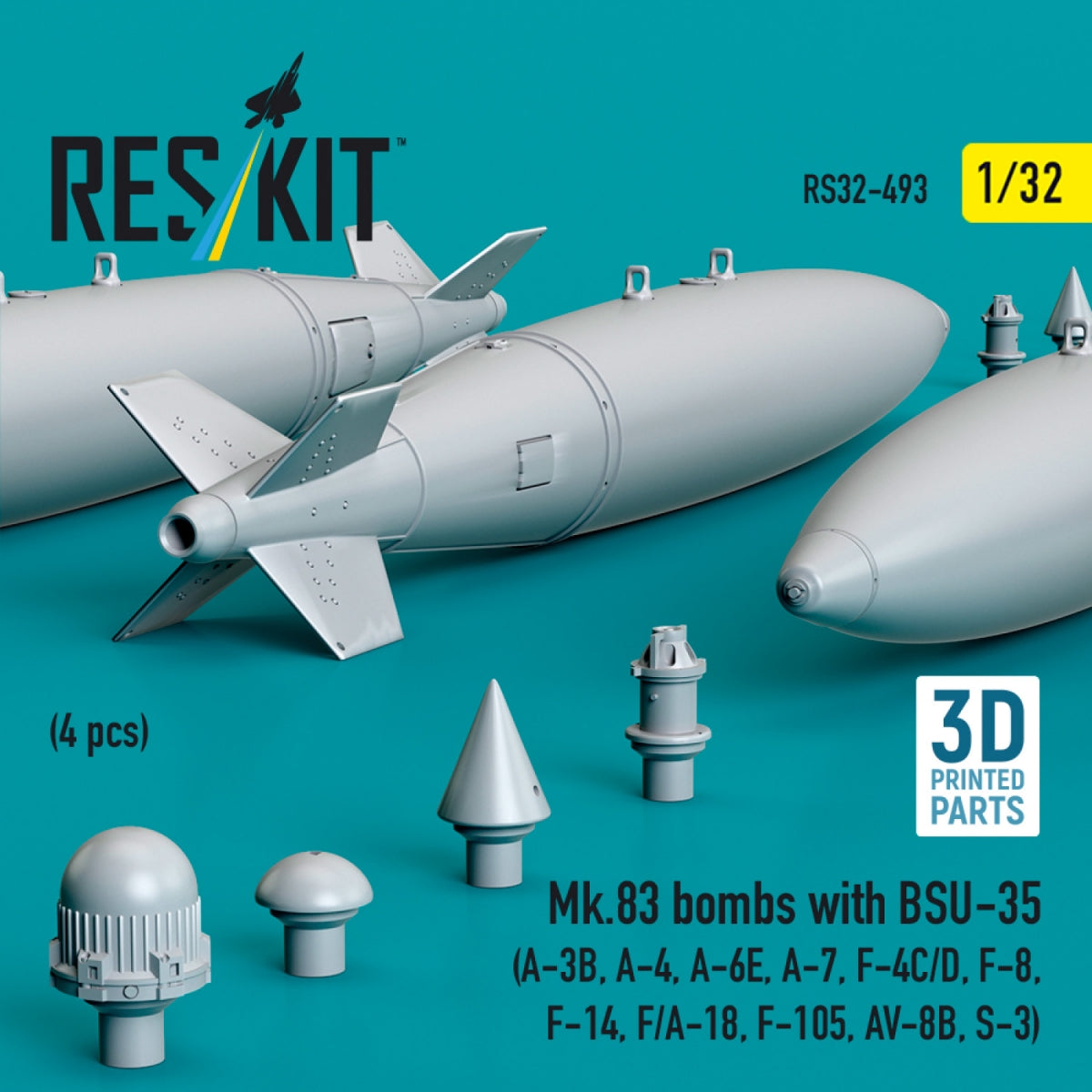 RESKIT RS32-0493 Mk.83 bombs with BSU-35 (4 pcs) (3D printed) 1/32 – zdjęcie 2