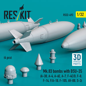 RESKIT RS32-0493 Mk.83 bombs with BSU-35 (4 pcs) (3D printed) 1/32 – zdjęcie 2