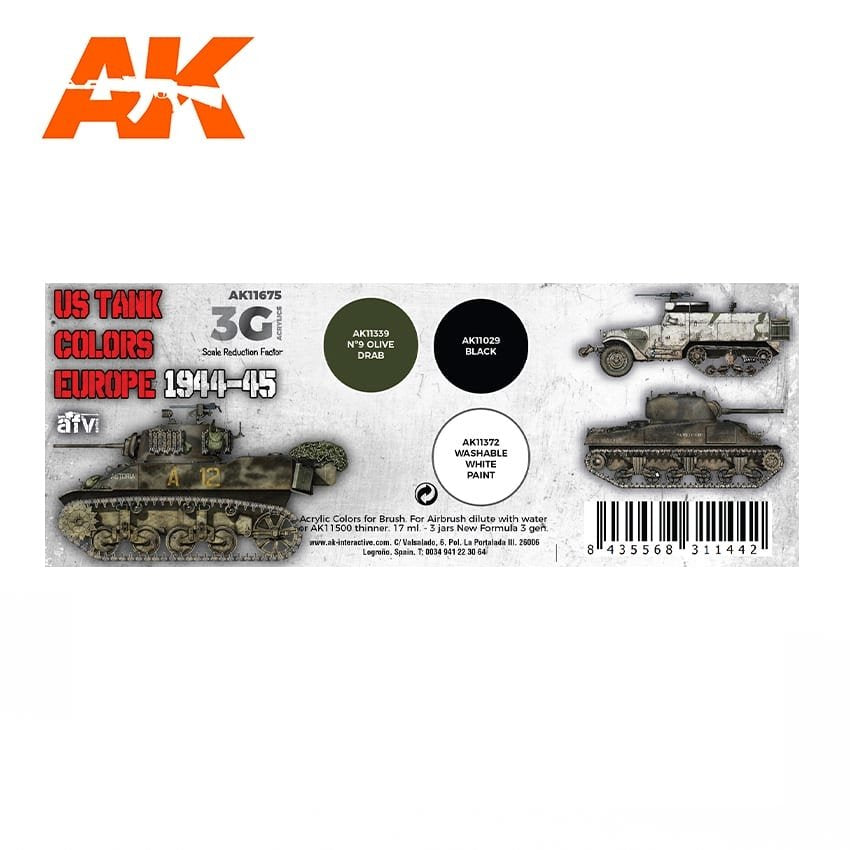 AK Interactive AK11675 3G US TANK COLORS EUROPE 1944-1945 3x17 ml – zdjęcie 2