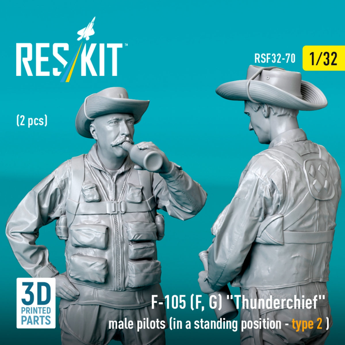RESKIT RSF32-0070 F-105 (F, G) &amp;quot;Thunderchief&amp;quot; male pilots (in a standing position - type 2) (2 pcs) (3D Printed) 1/32 – zdjęcie 2