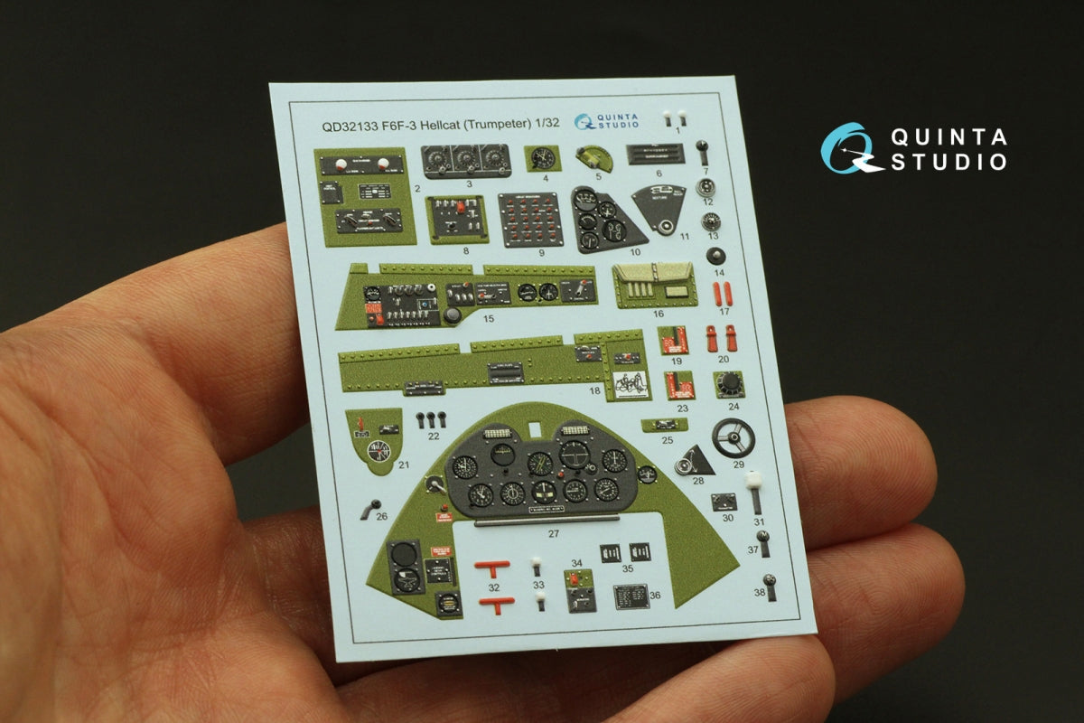 Quinta Studio QD32133 F6F-3 Hellcat 3D-Printed &amp;amp; colored Interior on decal paper (Trumpeter) 1/32 – image 4