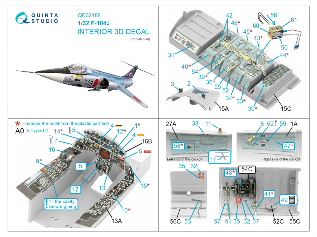 Quinta Studio QD32188 F-104J 3D-Printed colored Interior on decal paper (Italeri) 1/32 – image 14