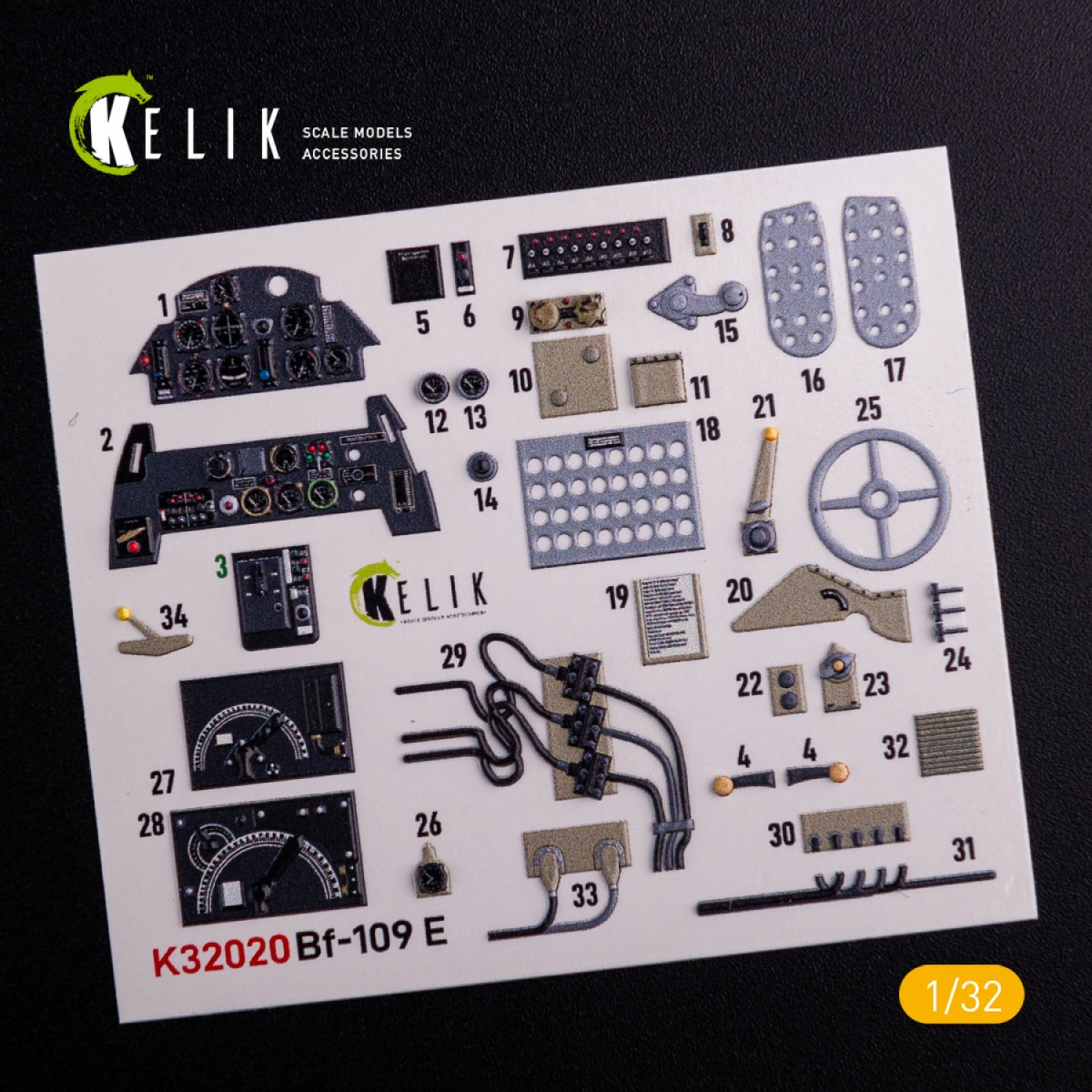KELIK K32020 BF-109 E - Interior 3D Decal with 3D printed parts for Trumpeter kit 1/32 – zdjęcie 3