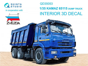 Quinta Studio QD35053 KAMAZ 65115 Dump truck 3D-Printed &amp;amp; colored Interior on decal paper (Zvezda) 1/35