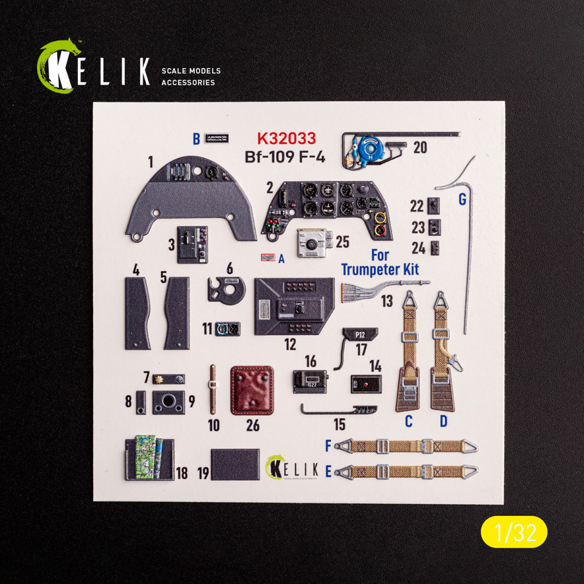 KELIK K32033 BF-109 F-4 - Interior 3D Decals For Trumpeter Kit 1/32 – zdjęcie 2