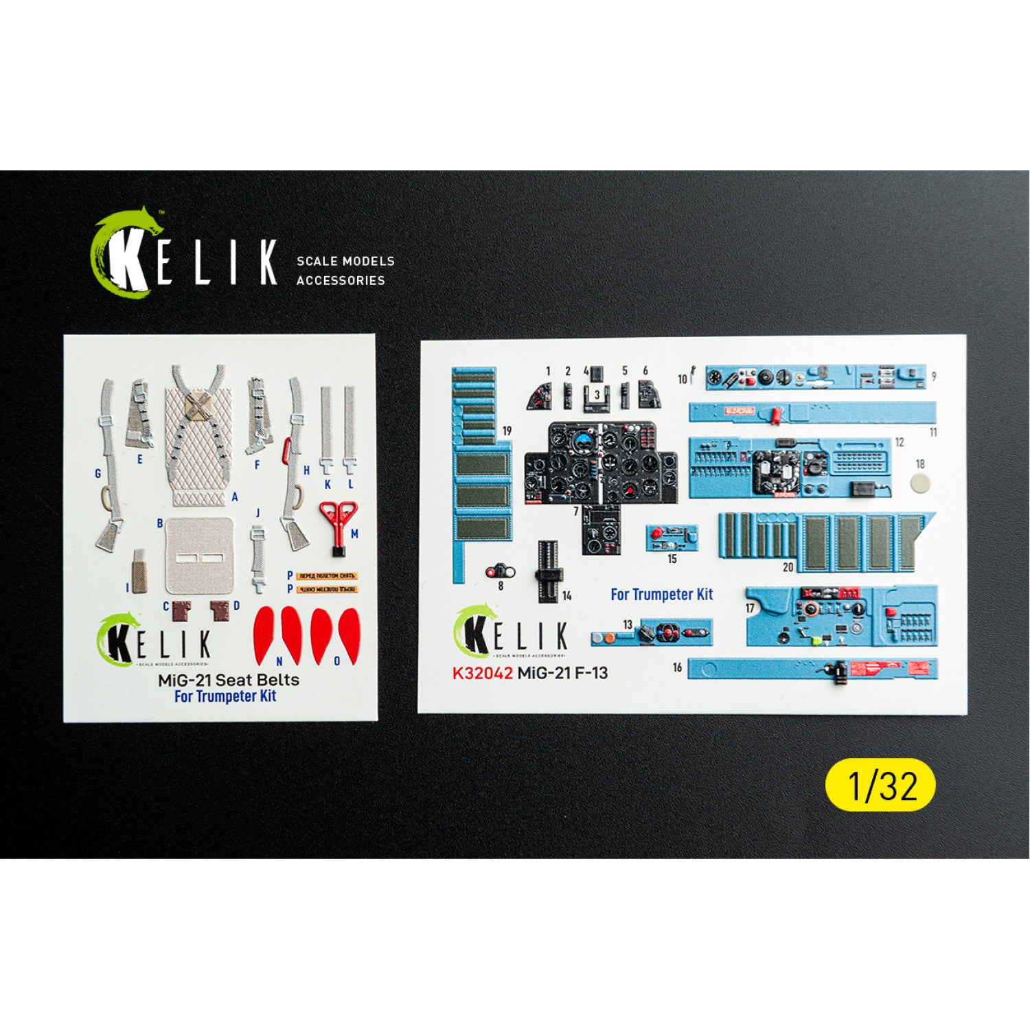 KELIK K32042 Mikoyan MiG-21 F-13 Export Version- Interior 3D Decals (for Trumpeter Kits) 1/32