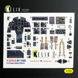 KELIK K32045 Messerschmitt Bf-110 D - Interior 3D Decals (for Dragon / Hobby 2000 Kits) 1/32