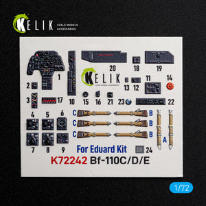 KELIK K72242 Messerschmitt Bf-110 C / D / E - Interior 3D Decals (for Eduard Kits) 1/72