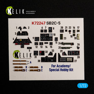 KELIK K72247 Curtiss SB2C-5 Helldiver - Interior 3D Decals (for Academy / Special Hobby Kits) 1/72
