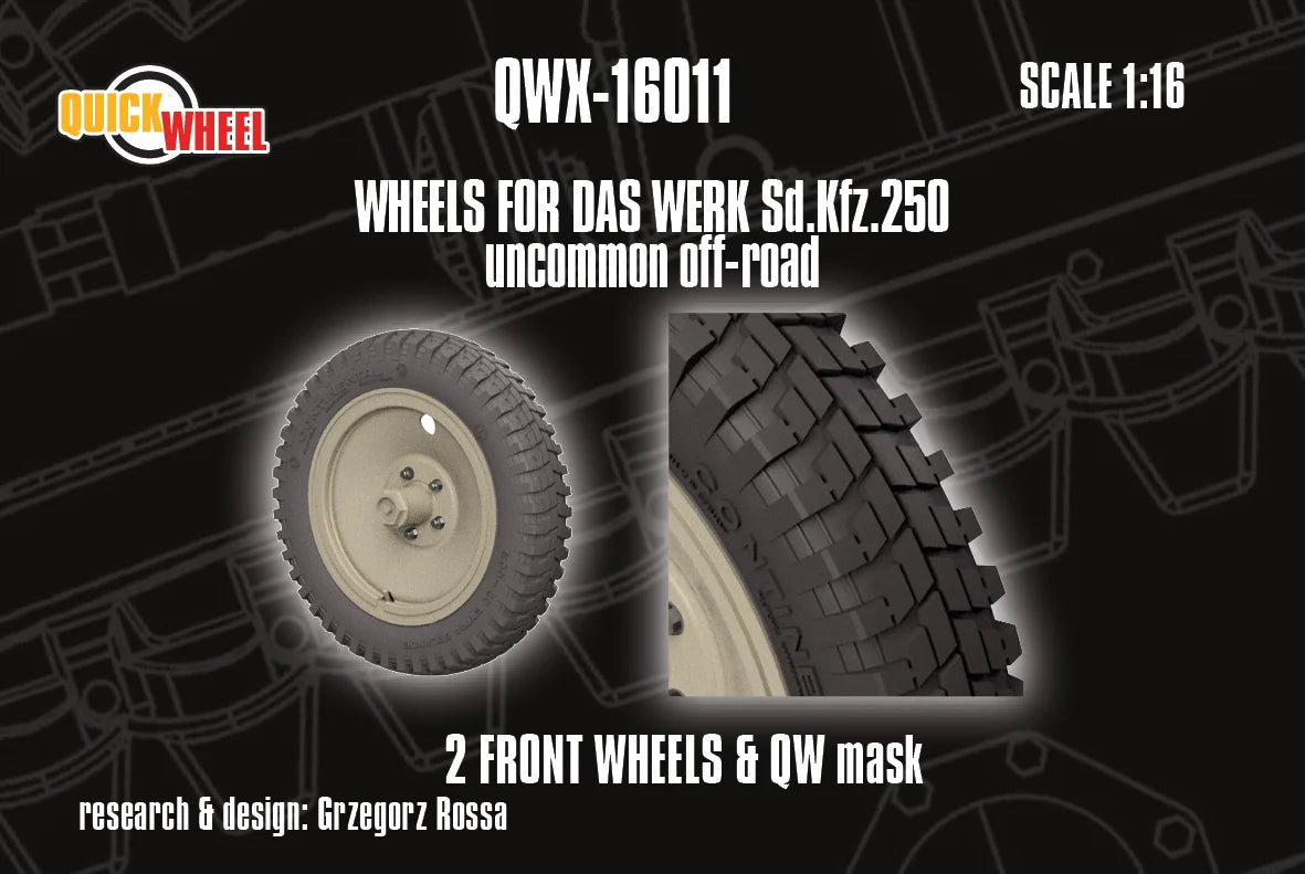 Quick Wheel QWX-16011 Sd.Kfz. 250 Uncommon Off-Road 2 Front Wheels (for Das Werk Kits) 1/16