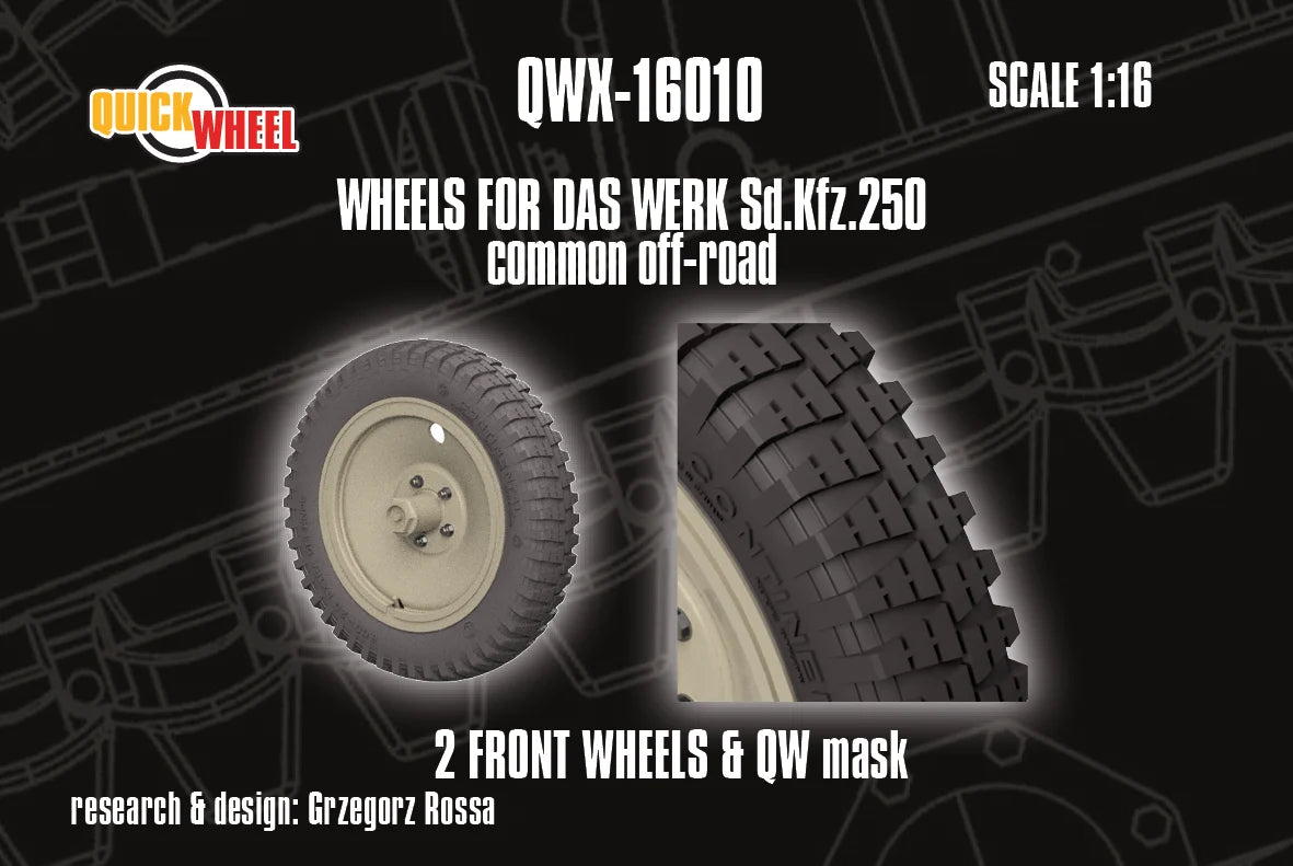 Quick Wheel QWX-16010 Sd.Kfz. 250 - Common Off-Road 2 Front Wheels (for Das Werk Kits) 1/16