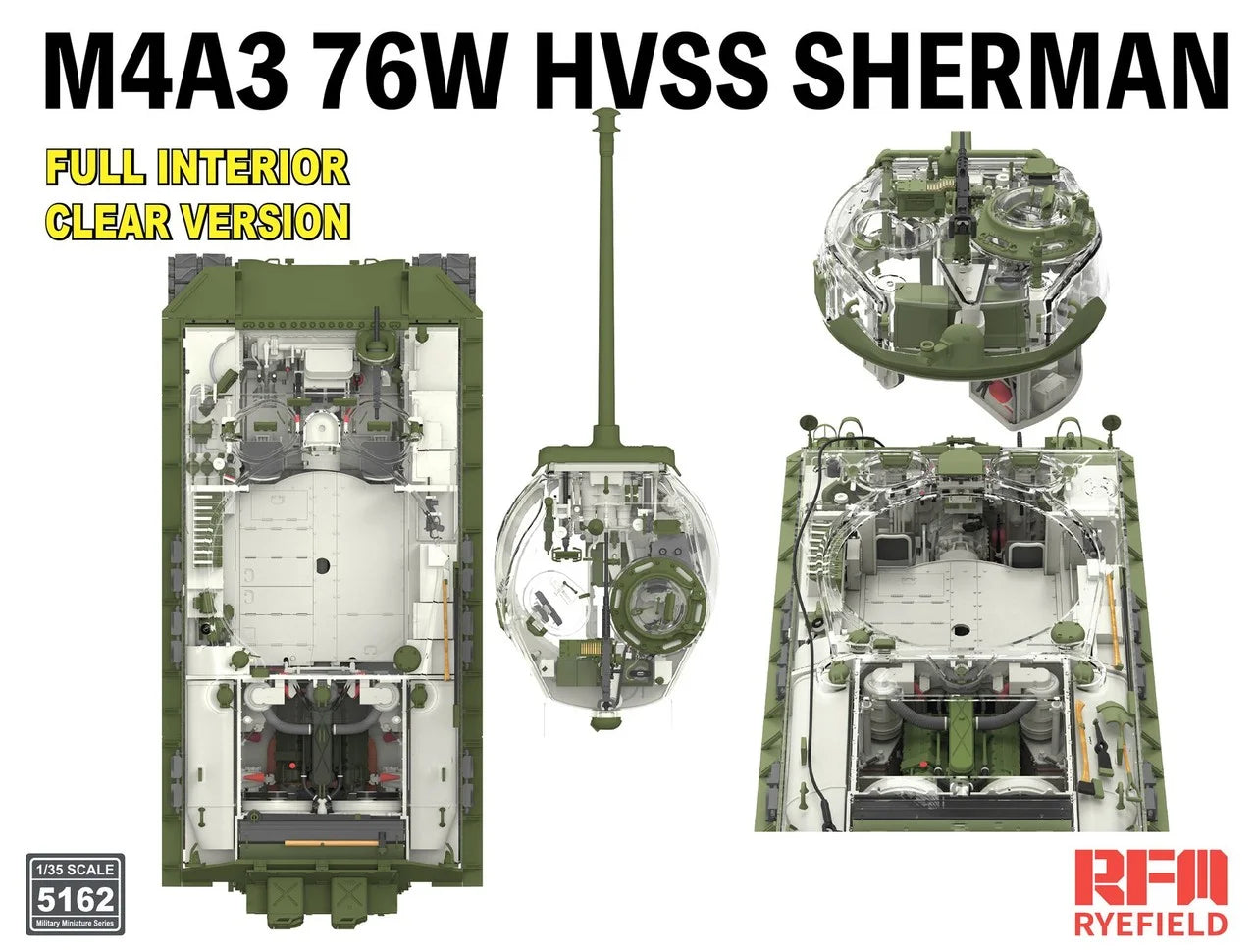 Rye Field Model 5162 M4A3 76W HVSS Sherman Full Interior / Clear Version 1/35 – immagine 3